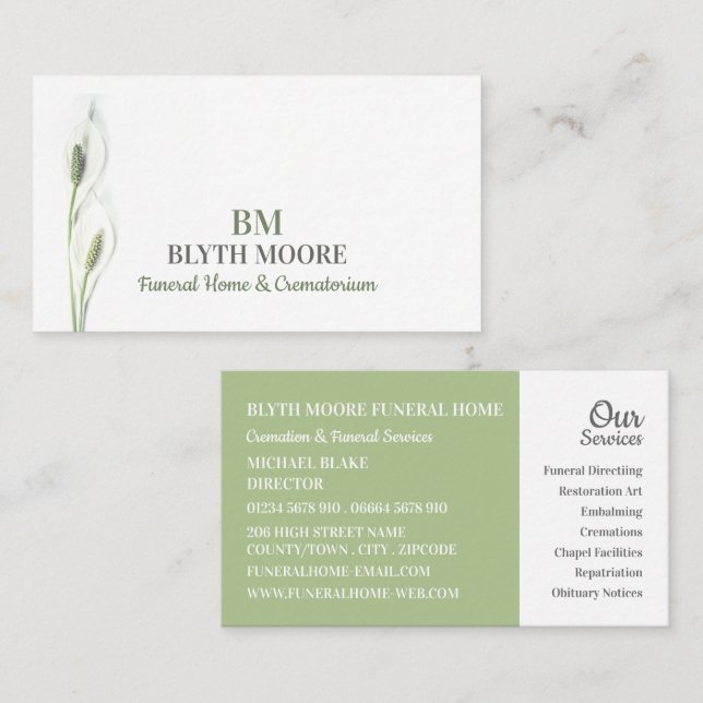 Lily Flowers, Funeral Home, Directors Business Card (Front/Back)