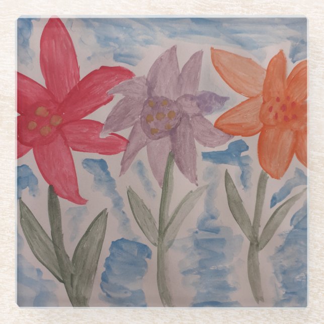 Lily Flowers Glass Coaster (Front)