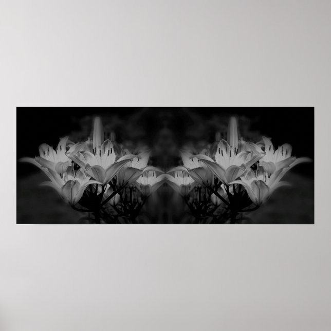 Lily Flowers In Black And White Mirror Abstract Poster (Front)