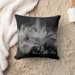 Lily Flowers In Black And White Personalised Cushion
