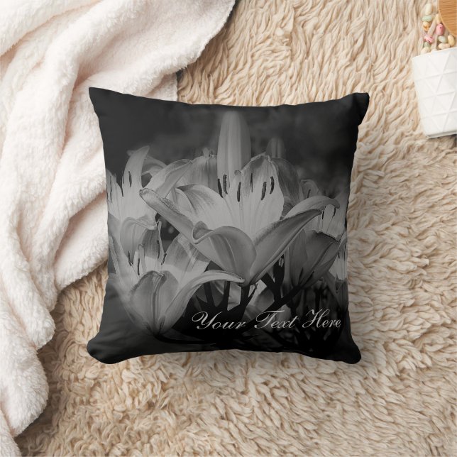 Lily Flowers In Black And White Personalised Cushion (Blanket)