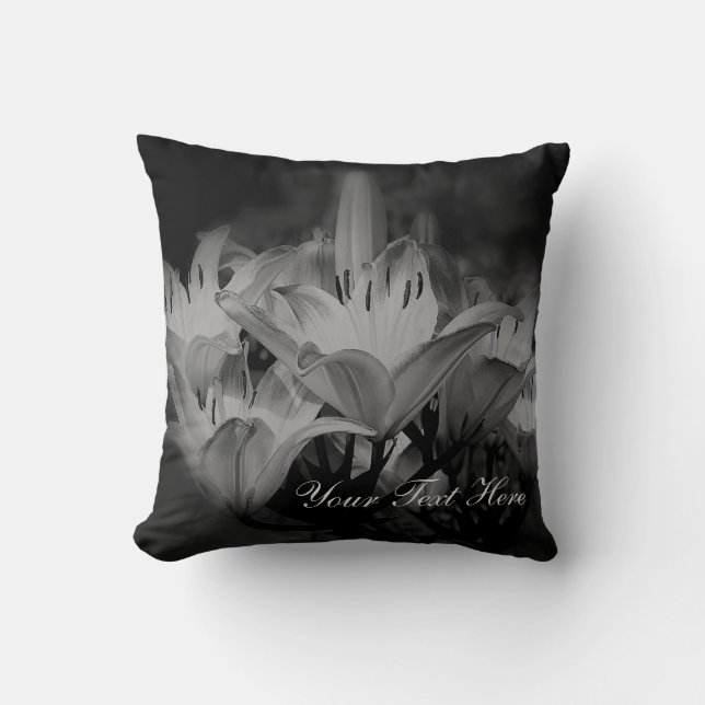 Lily Flowers In Black And White Personalised Cushion (Front)