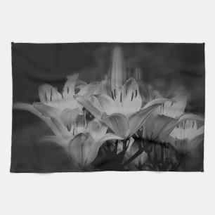 Lily Flowers In Black And White Tea Towel