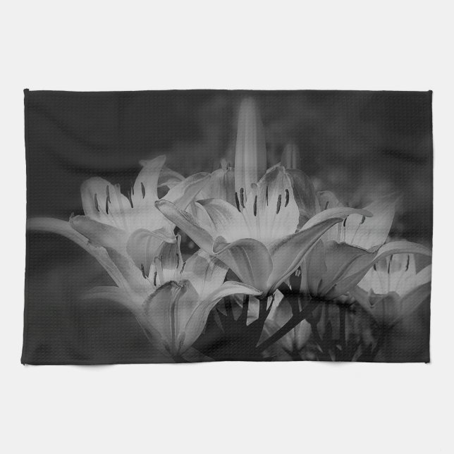 Lily Flowers In Black And White Tea Towel (Horizontal)