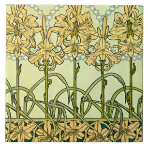 Lily Flowers of Art Nouveau Style, Mucha Ceramic Tile