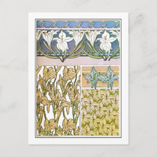Lily Flowers of Art Nouveau Style, Mucha Postcard