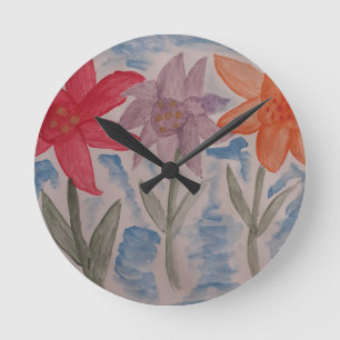 Lily Flowers Round Clock