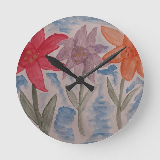 Lily Flowers Round Clock (Front)