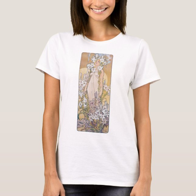 Lily (Four Flowers), Alphonse Mucha T-Shirt (Front)