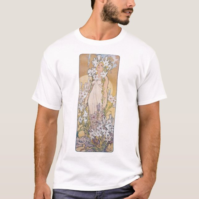 Lily (Four Flowers), Alphonse Mucha T-Shirt (Front)