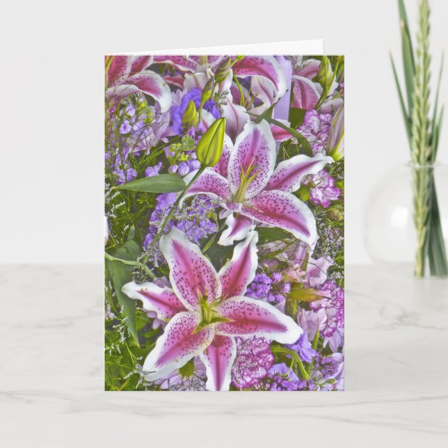 Lily Garden Floral Blank Note Card (Front)
