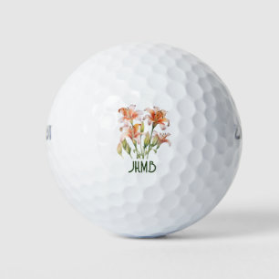 Lily Garden Flower Monogram Art Golf Balls