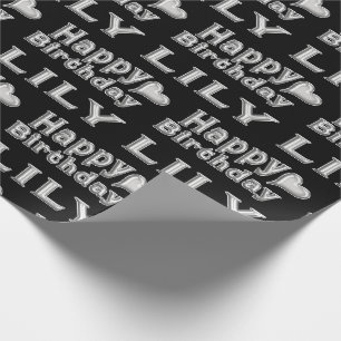 Lily Happy Birthday silver black gift paper