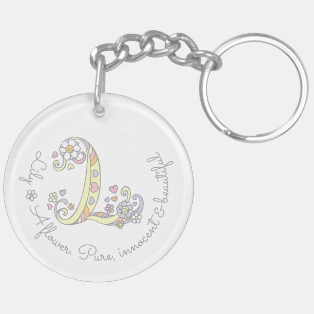 Lily initial L girls name personalised keychain (Back Left)