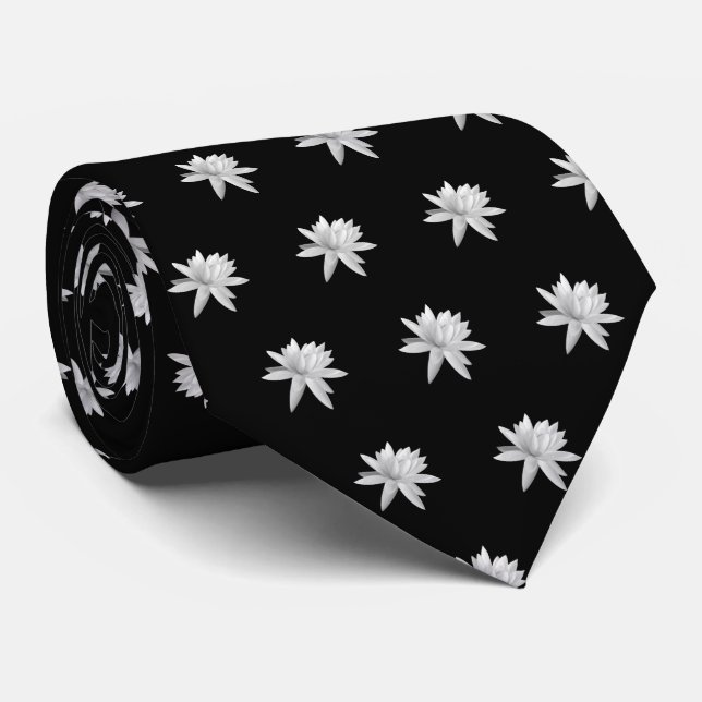 Lily Lotus Black and White Pattern Tie (Rolled)