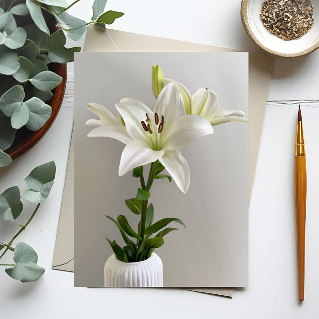 Lily Lullaby | White Simple Floral Painting Postcard (Creator Uploaded)
