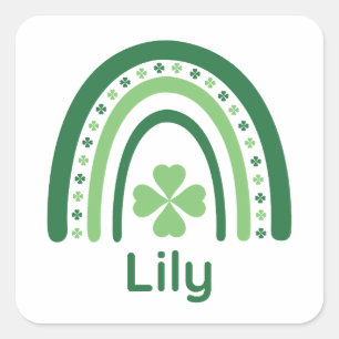 Lily Name Clover Boho Rainbow Square Sticker