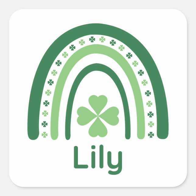 Lily Name Clover Boho Rainbow Square Sticker (Front)