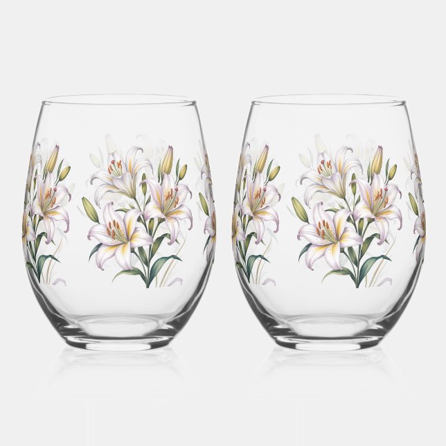 Lily of Love Wedding Stemless Wine Glass (Front)