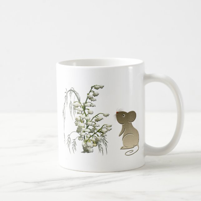 Lily of the Valley and cute mouse art Coffee Mug (Right)