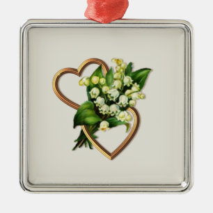 Lily of the Valley and Hearts Metal Ornament