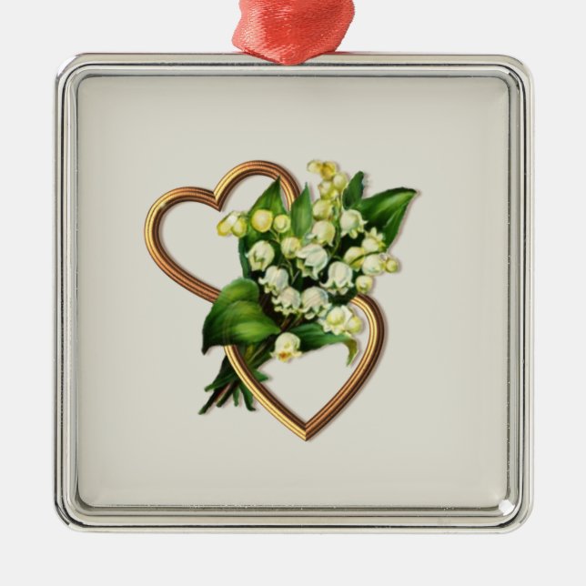 Lily of the Valley and Hearts Metal Ornament (Front)