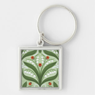 Lily of the valley and ladybugs symmetry in green, key ring