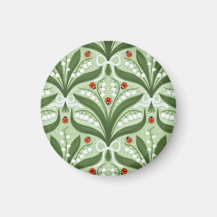 Lily of the valley and ladybugs symmetry in green, magnet
