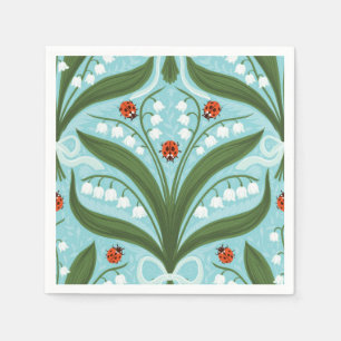 Lily of the valley and ladybugs symmetry in green, napkin