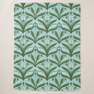 Lily of the valley and ladybugs symmetry in green, sherpa blanket