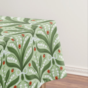 Lily of the valley and ladybugs symmetry in green, tablecloth