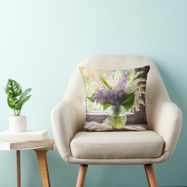 Lily of The Valley and Lilac Bouquet By Window Cushion (Chair)