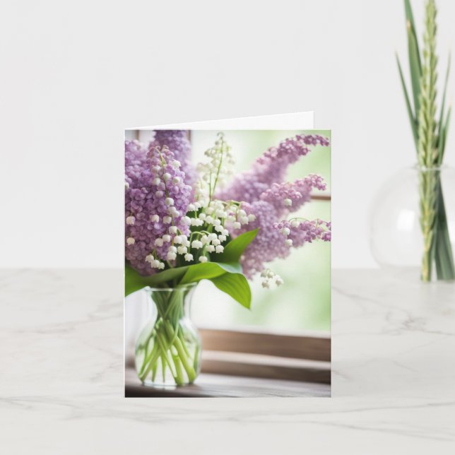 Lily of The Valley and Lilac Bouquet Note Card (Front)