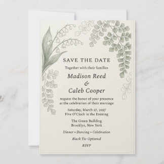 Lily of the Valley and Maidenhair Fern Watercolor Invitation