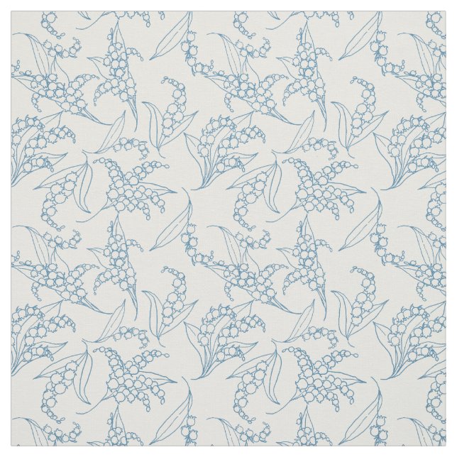 Lily-of-the-Valley Blue Outlines on White Floral Fabric (Swatch)