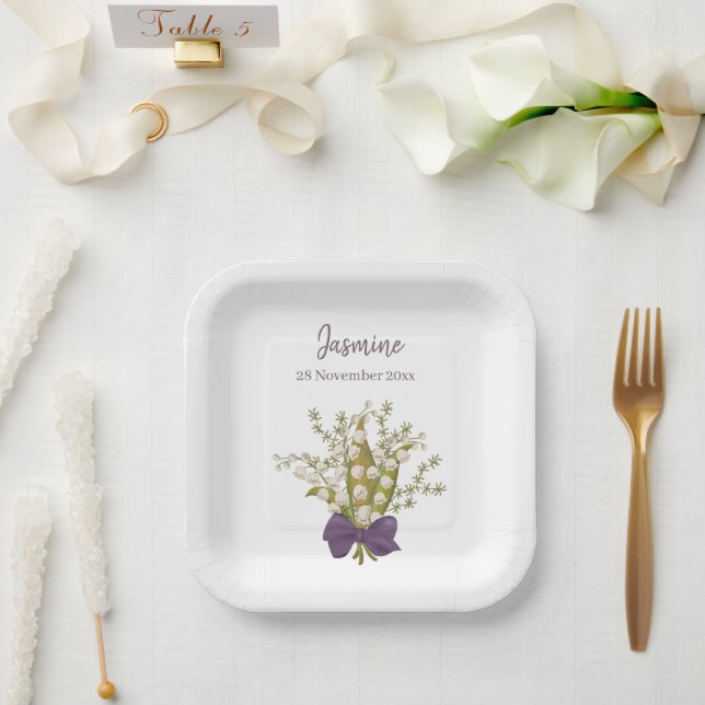 Lily Of The Valley Bouquet with Purple Bow  Paper Plate (Wedding)