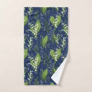 Lily of the Valley Dark Blue Background Hand Towel