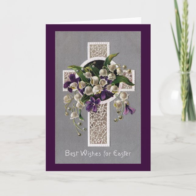 Lily of the Valley Easter Cross Holiday Card (Front)