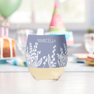 Lily Of The Valley Floral Custom Name Stemless Wine Glass