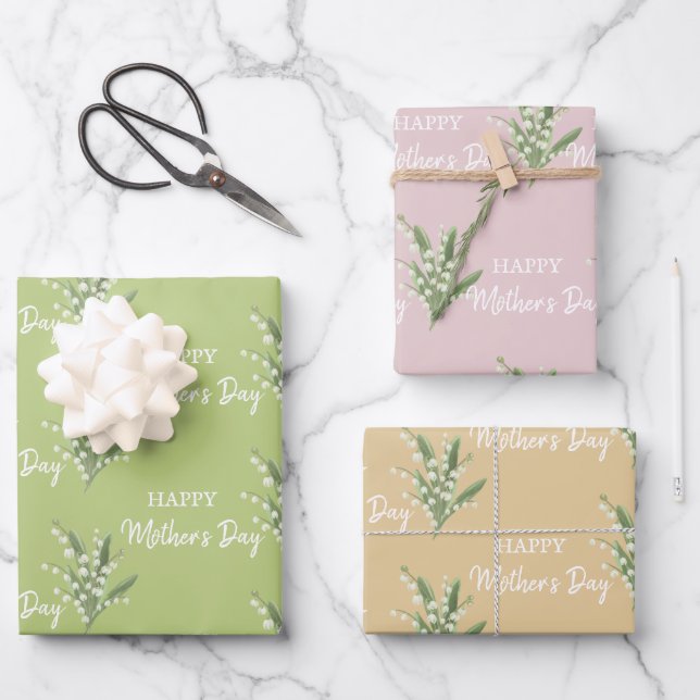 Lily of the Valley Floral Happy Mothers Day Wrapping Paper Sheet (Front)