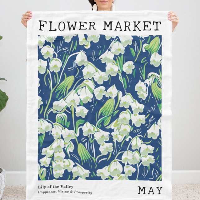 Lily of the Valley Floral May Birth Flower Market Fleece Blanket (Creator Uploaded)