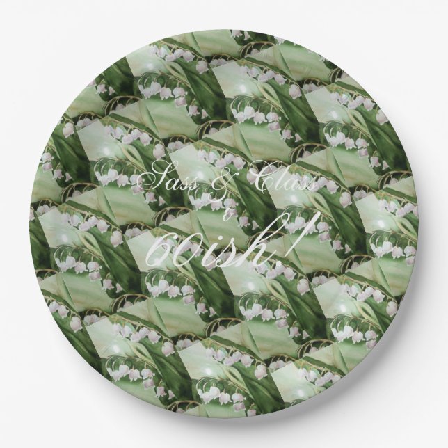 LILY OF THE VALLEY FLORAL  MONOGRAMMED PAPER PLATE (Front)