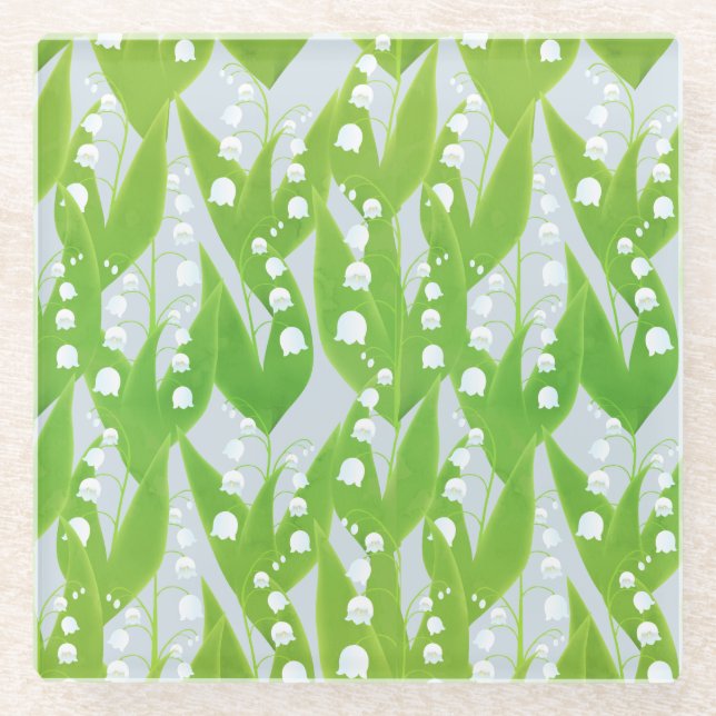 Lily of the Valley Floral Pattern Glass Coaster (Front)