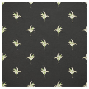 Lily-of-the-Valley Floral Polka Dots on Black Fabric