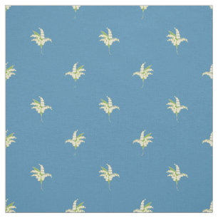 Lily-of-the-Valley Floral Polka Dots on Blue Fabric