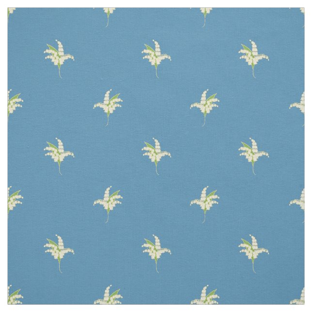 Lily-of-the-Valley Floral Polka Dots on Blue Fabric (Swatch)