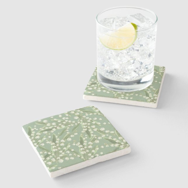 Lily of the valley Floral  Stone Coaster (Side)