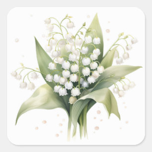 Lily of the Valley Flower Bunch Bouquet Square Sticker
