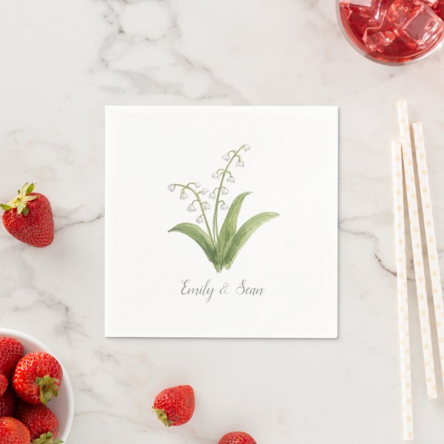 Lily of the Valley Flower Custom Wedding Monogram  Napkin (Insitu)