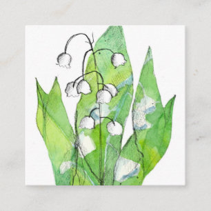 Lily of the Valley Flower Watercolor Green Square Business Card